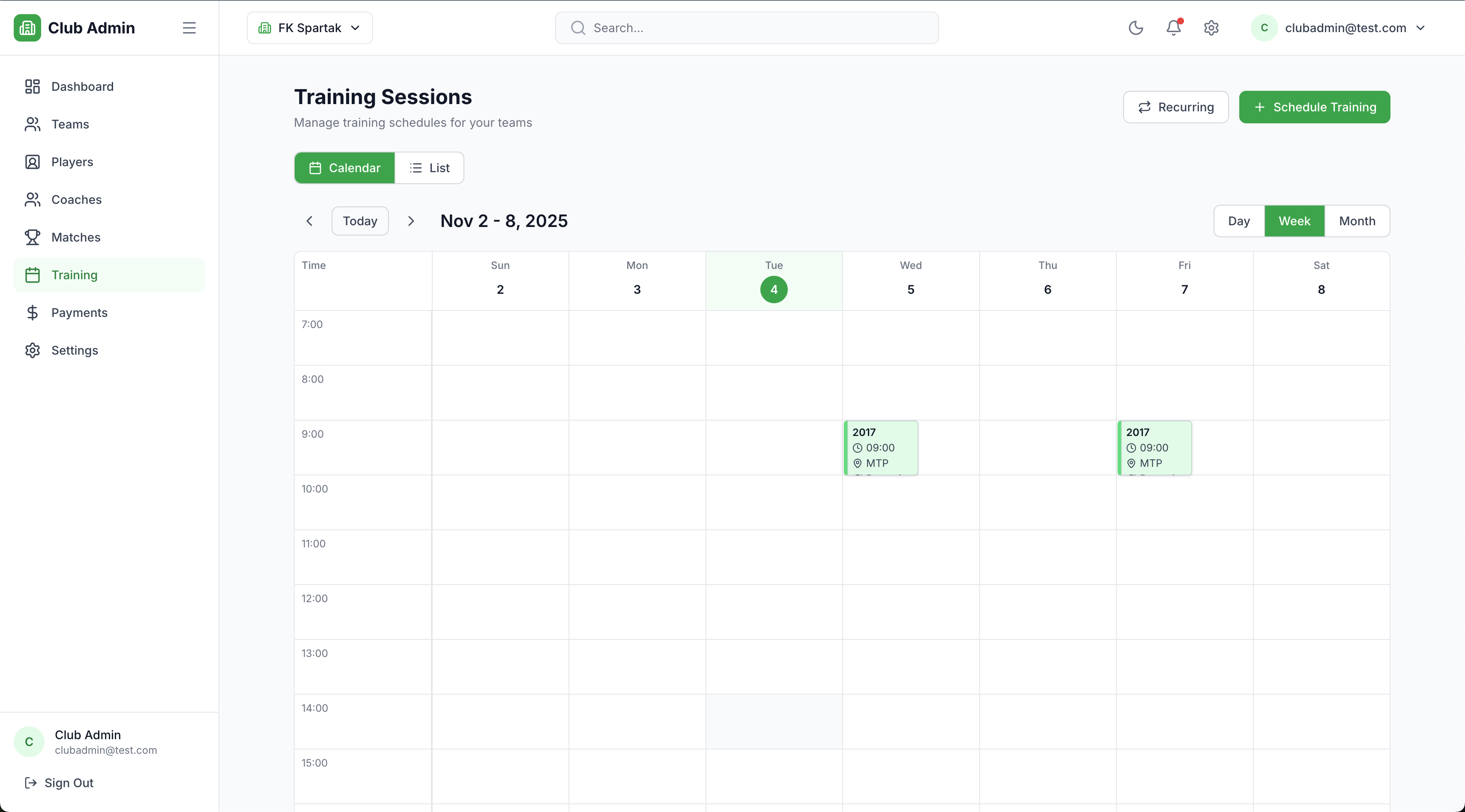 Календар за Тренинзи